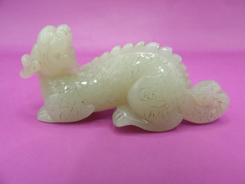 Chinese Hetian Jade Carved Dragon Figurine